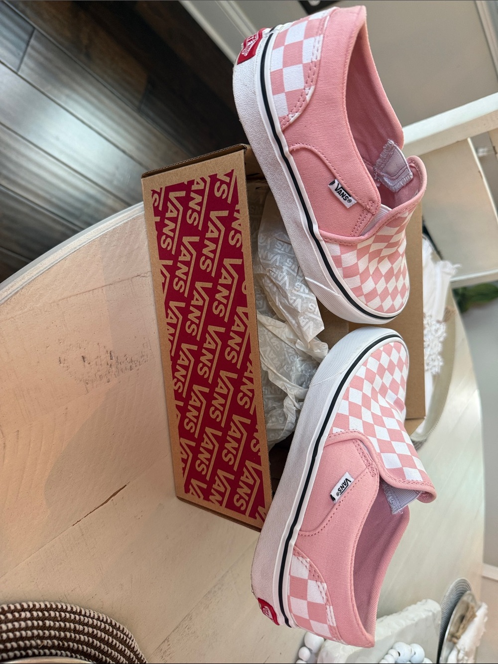 Vans Pink & White Checkerboard Slip-On Sneakers - Picture 3 of 10